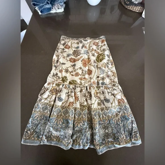 House of Harlow 1960 Floral Cream Maxi Skirt with Blue and Olive Accents - Picture 5 of 5